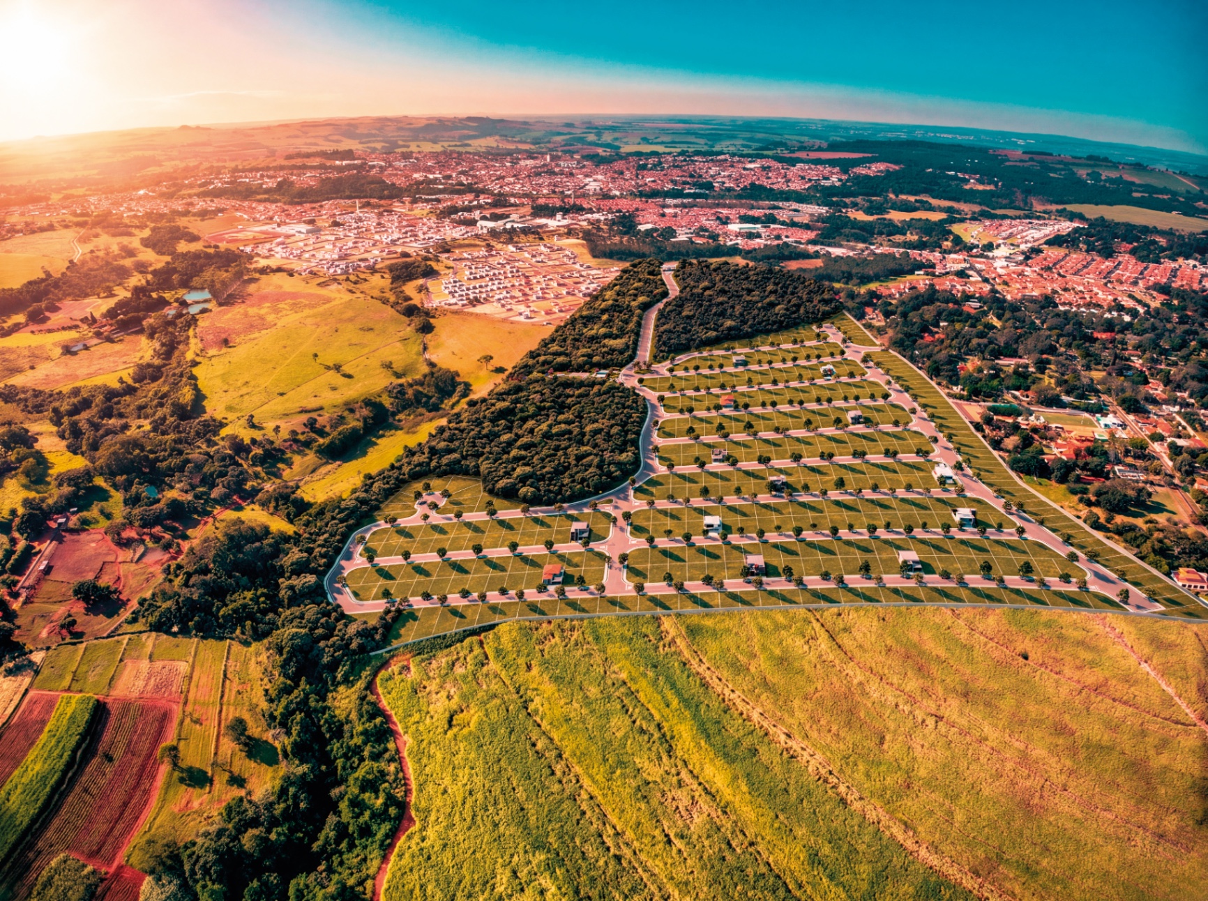Vista aérea do empreendimento com pontos numerados